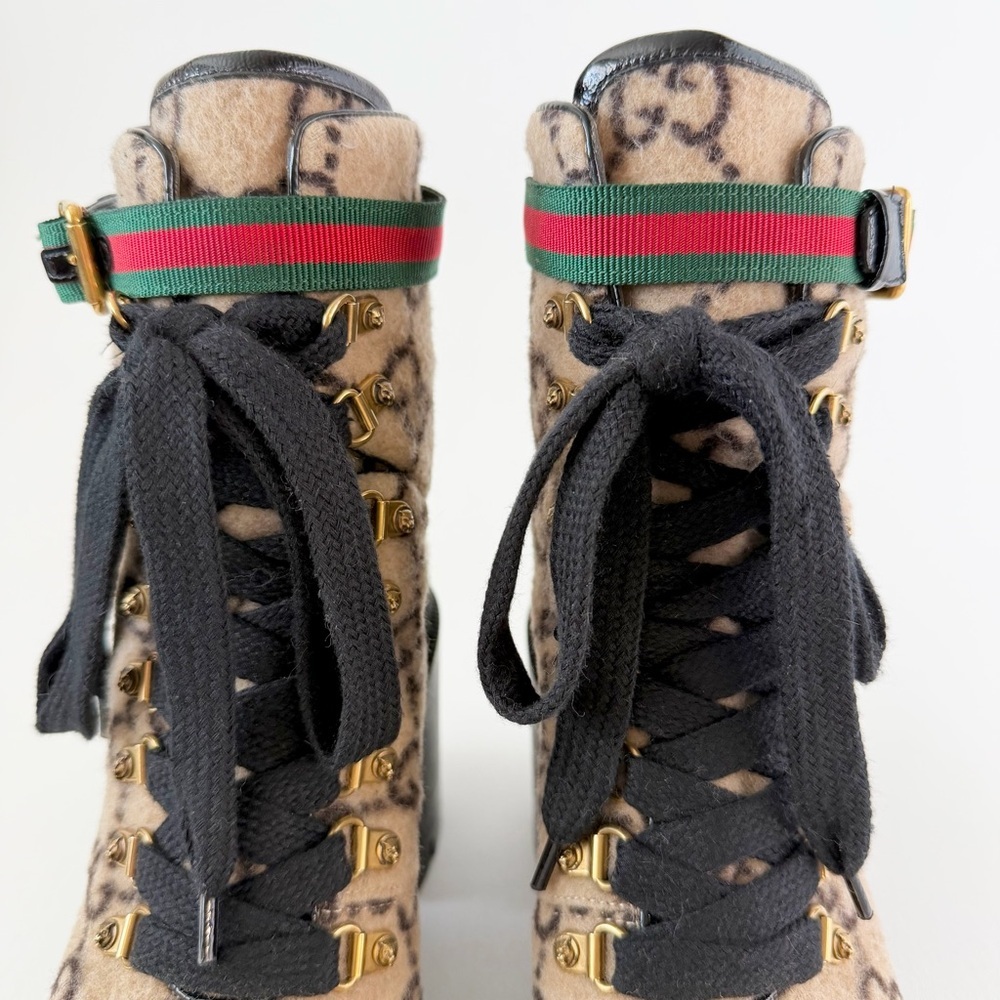 GUCCI | GG Wool Lug Sole Combat Boots Web Strap Ankle EU 38 - Picture 3 of 15